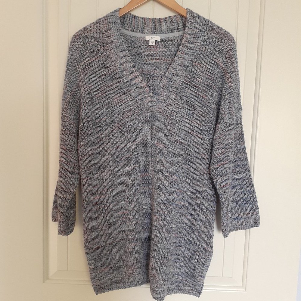J. Jill Easy Dropped-Shoulder Cotton V-Neck Sweater Blue Jasper Size S